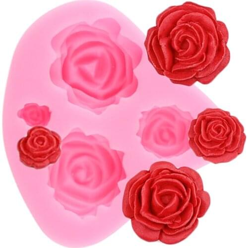 Four Rose Flower Silicone Mold Wedding Fondant Cake Decorating Tools Cupcake Topper Molds DIY Candy Chocolate Gumpaste Moulds