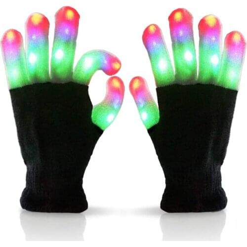 Colorful Finger Glow Gloves LED Light Full Finger Gloves Flashing Cool Fun Halloween Toy for Children Adult Glow Party Supplies