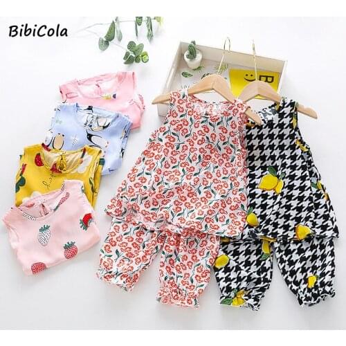 Childrens Pajamas Set Baby Suit Kids Clothes Toddler Boys Girls Cotton Silk Cartoon Printing Tops Pants Set Home Wear