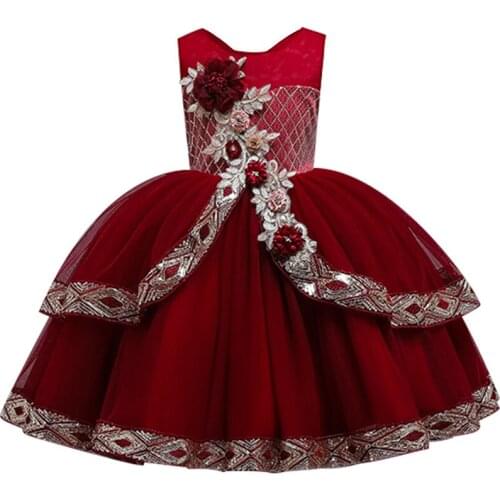 Flower Child Princess Party Performing Jacquard Dresses for Birthday Ball Girls First Sequin Dresses for Eucharist Party