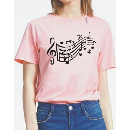 Summer Short Sleeve Casual Tee Shirt Femme Music Note Hearts Letter Print T Shirt Women Tops Casual Harajuku Camisas De Mujer