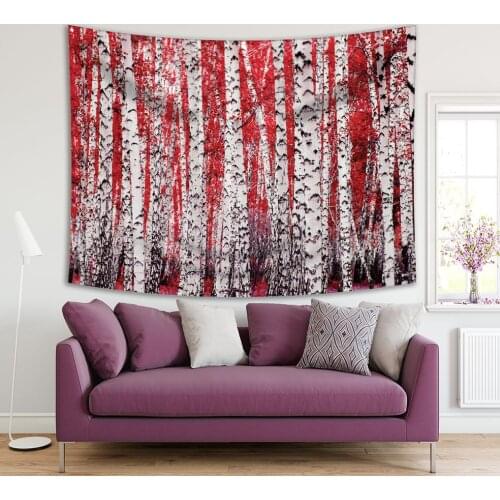 Tapestry Birch Trees Forest Springtime Freshness Nature Landscape Seasonal Scenery Red Gray