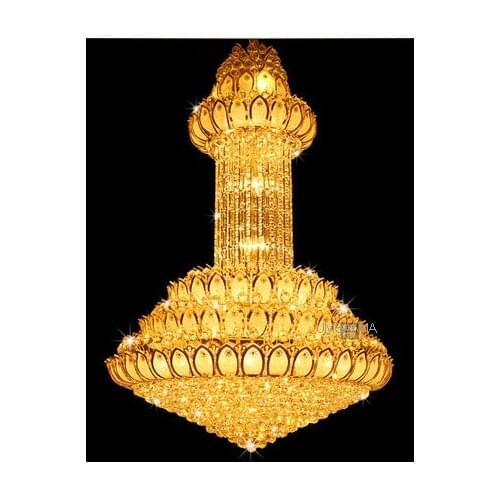 Crystal Chandelier Lights Fixture American Modern Gold Lotus Flower Chandeliers Home Indoor Lighting Long Hanging Lamp LED Light