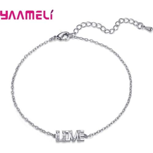 Exquisite Baguette Crystal Letter LOVE Real 925 Sterling Silver Link Bracelet Jewelry Gift For Women Fashion Boutique Bijouterie
