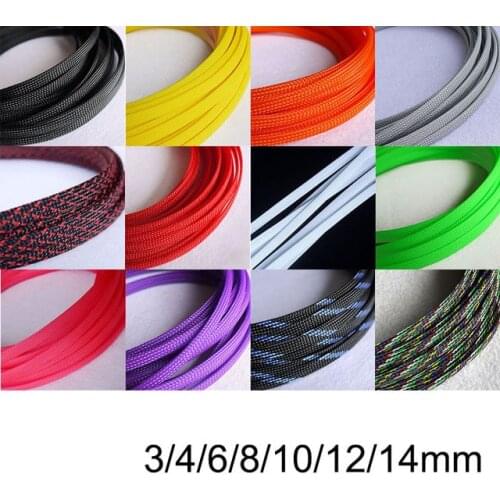 10M Cable Sleeve Black Insulated Braided Sleeve PET Expandable High Density Sheathing 3/4/6/8/10/12/14/16mm Wire Protection