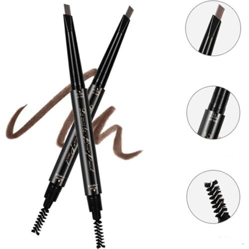 Full Size Double Head Waterproof Eyebrow Pencil Black Brown Gray Eye Makeup Pen Eyebrow Brush