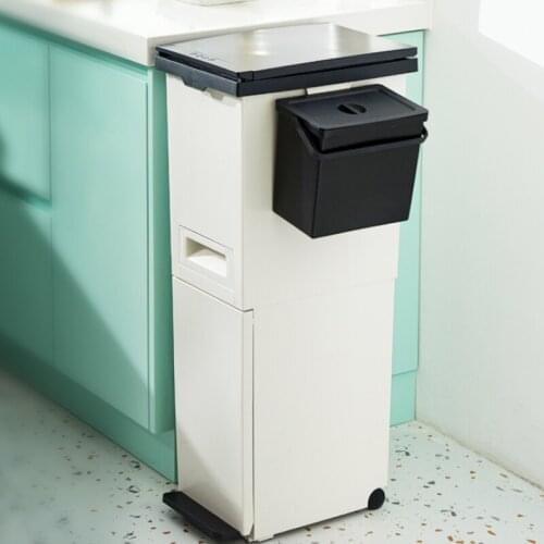 Creative Kitchen White Trash Can with Lid Waste Sorting Trash Bin Kitchen Rectangular Poubelle Household Cleaning Tools ED50TC