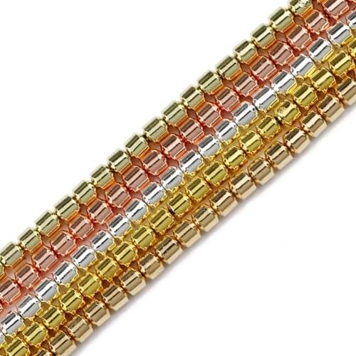 JHNBY Cylinder Gold Silvers Hematite Natural Stone 5X5mm Round Spacer Loose Beads For Jewelry Making Diy bracelets Accessories