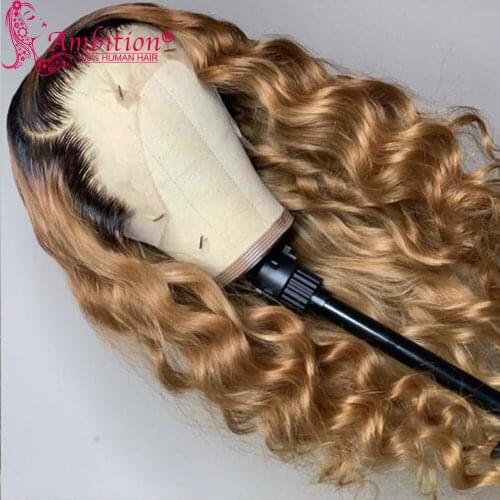 Honey Blonde omber Preplucked Human Hair Glueless Lace Front Wigs Wavy Frontal Wigs 180% Full Density Lace Hair Wigs for women
