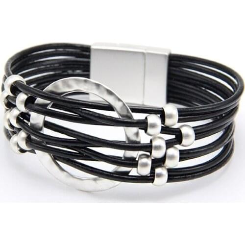 2020 New Leather Bracelet For Women & Men Multilayer Wrap Magnetic Buckle Beading Bracelet Bangle Jewelry Couple Gift pulseras