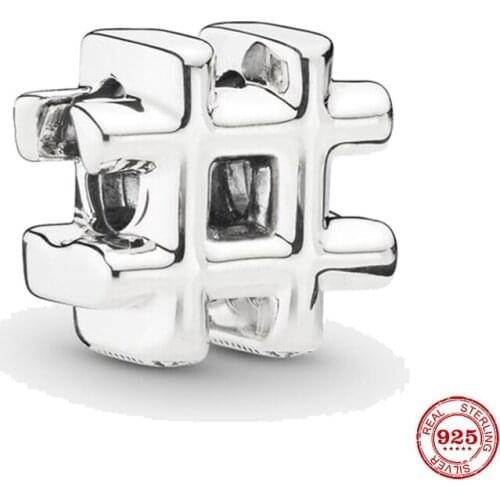 New 925 Sterling Silver Beads Hashtag Symbol Charm Fit Original Pandora Bracelet Women DIY Jewelry Making Gift