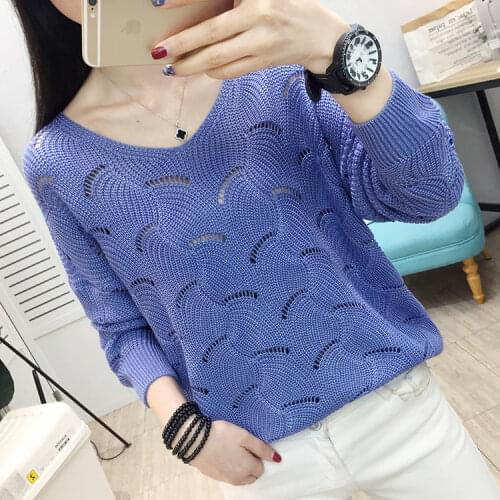 Spring And Autumn 2021 New Cut-out Knitted Sweater Womens Pullover Loose Korean Base Coat V-Neck Long Sleeve Solid Sweater Thin