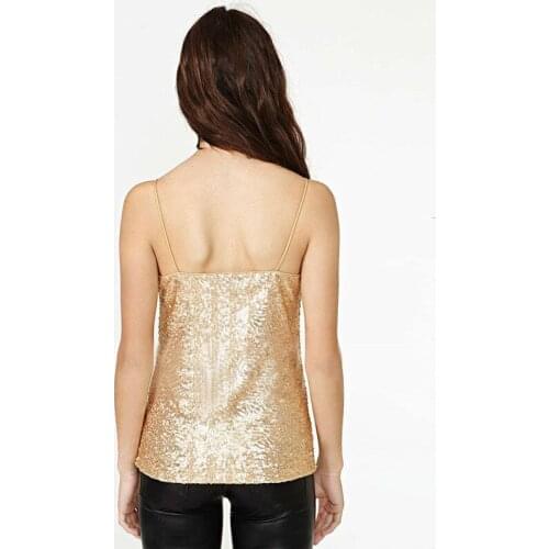 New Arrival 2020 Sexy Tank Tops Women Gold Sleeveless Vest Sequined V Neck Blusa Slim Bottoming Basic Casual Shirt Camis LJ19