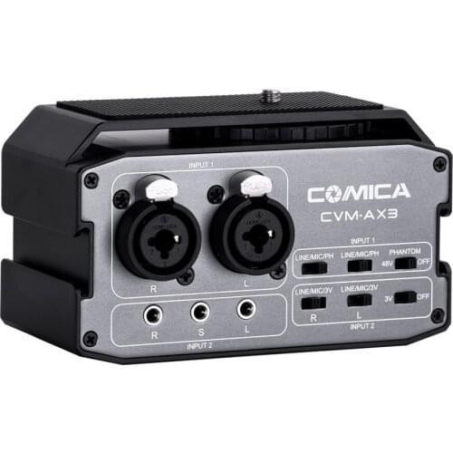 Comica CVM-AX3 AX3 XLR Audio Mixer Adapter Preamplifier Dual XLR/3.5mm/6.35mm Port Mixer for Canon Nikon DSLR Camera Camcorder