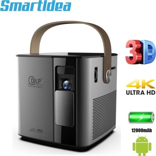 Smartldea P12 4K 3D mini projector android 9.0 smart proyector build in battery 5G wifi BT4.1 full hd 1080p video game Beamer