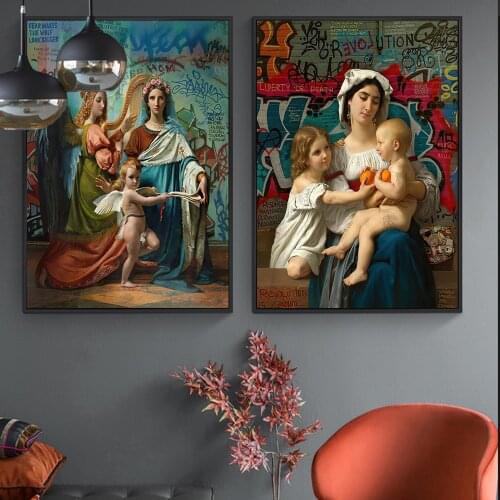 Religion Wall Art Virgin Mary And Angel Kid Graffiti Poster Painting On Canvas Prints Decorative Mural Pictures For Living Room