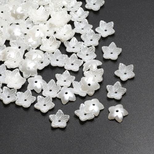Carved 3D Flowers Acrylic Beads Imitation Pearl Decoration Accessories For Jewelry Necklace Bracelet Making Supplies 200pcs 12mm
