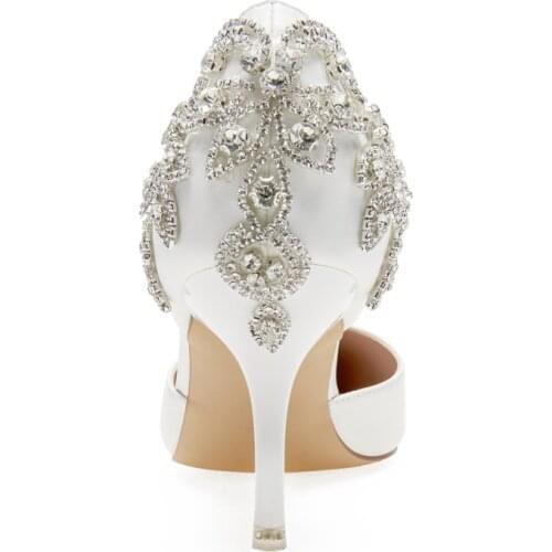 High Heels Crystals Wedding Shoes for Bride Pointed Toe Slip on Heeled Wedding Party Dress Pumps