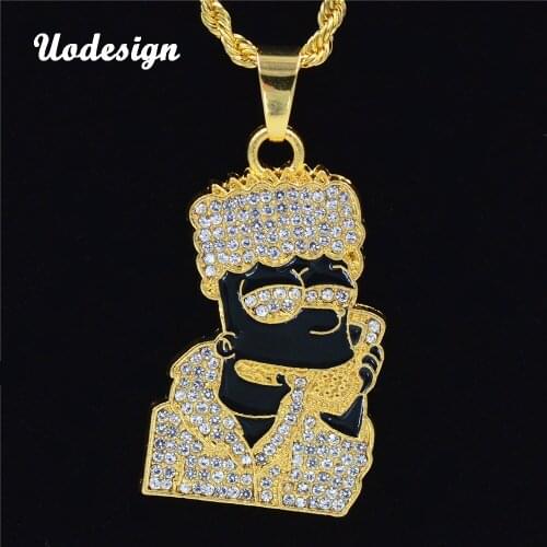 Uodesign Hip Hop Iced Out Choker Oil Crystal Rhinestone Cartoon Head Figure Pendent Necklace Present Bling Rapper Men Jewelry