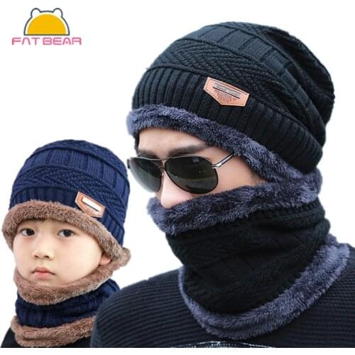 Knitted Baby Hats Scarf Girls Winter Hats Mens Hat Parent-Child Beanie For Childern Warm Knitted Hat Wool Fur Caps Beanies Cap