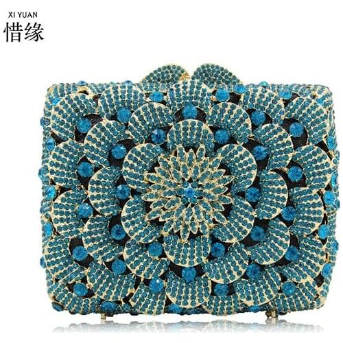 XIYUAN BRAN Hollow Out Women Box blue Evening Bags Bridal Wedding Party Cocktail Handbag Metal Clutches Purses gold/red/silver