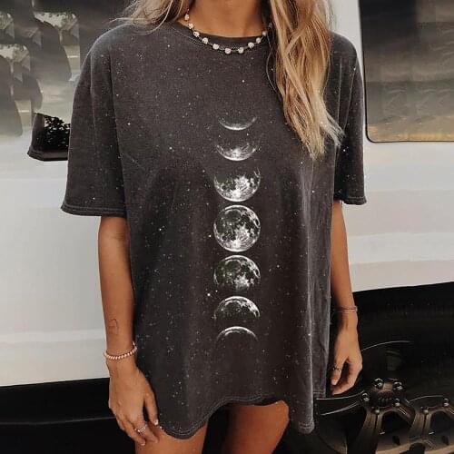 Womens Vintage Retro Blouse Sun And Moon Printed Pattern Casual Soft Shirt Cotton Soft Short Sleeve Femme Tops Blouse Clothes