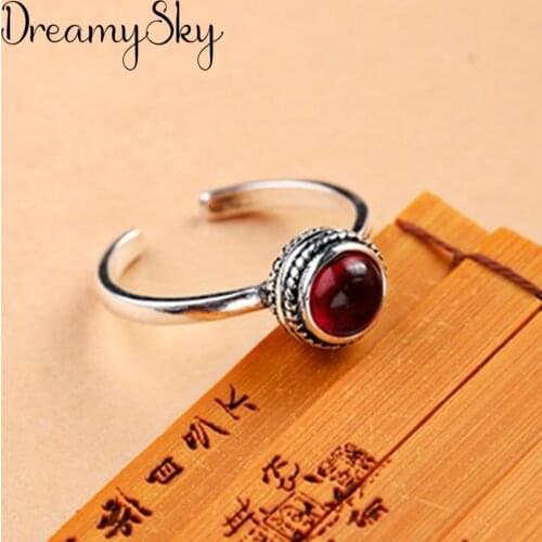 New Trendy Bohemian Silver Color Red Crystal Rings For Women Girls Gift Vintage Large Engagement Ring Anillos Anelli