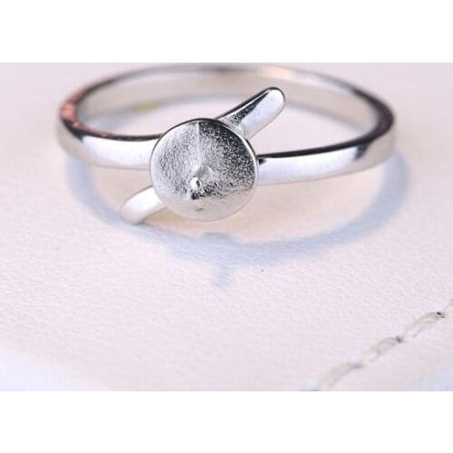 Sterling Silver 925 White Gold Color Women Engagement Semi Mount Ring Pearl or Round Bead 6mm Fine Jewelry Setting Adjustable