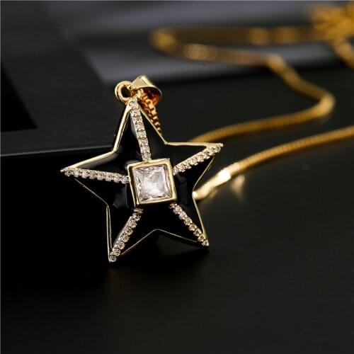 Fashion AAA Zircon Star Pendant Necklaces For Women Girl 2021 Hot Sale Gold Color Copper Colourful Oil Dripping Necklace