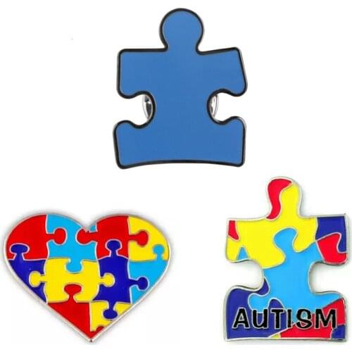 Blue Autism Heart Puzzle lapel badges pins brooches for event gifts -Iron+butterfly button Free shipping(150pcs/lot)