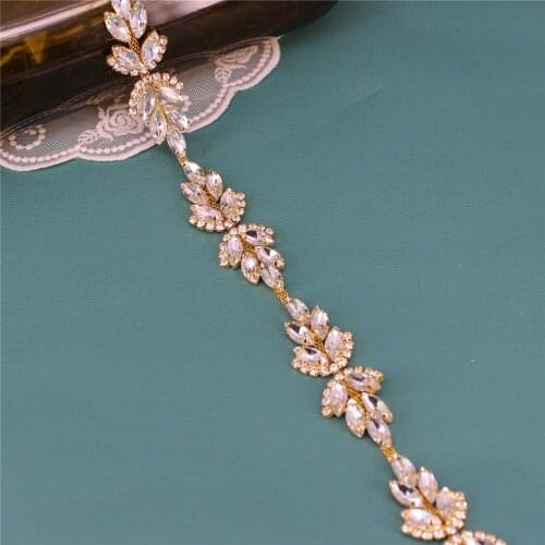 Gold Chain Trim Stitch Jewelry for Prom Dress Bridal Sash Party Garter Sparkling Crystal Sash Belt Trimming Rhinestone Applique