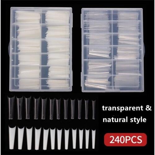 240pcs/Box XXL Extra Long Coffin Nail Tips Half Cover Clear/Natural Fake Nails Press On Acrylic Salon Supply False Nails
