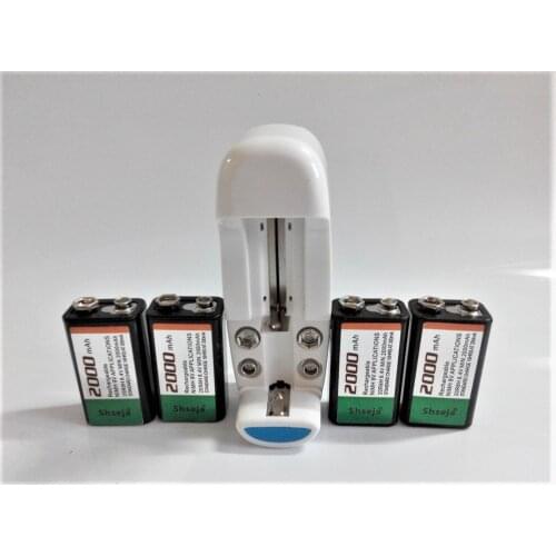 SHSEJA 4pcs 9V Ni-MH 2000mAh rechargeable battery pack+Universal 9v aa aaa 18650 cr123a battery charger