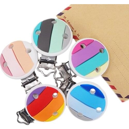 Chenkai 50PCS 30mm Silicone Rainbow Clip DIY Baby Pacifier Teether Soother Nursing Jewelry Toy Accessory Holder Teething Clips