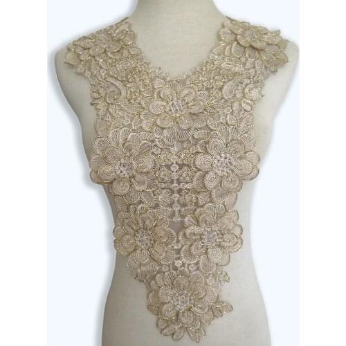 DIY 1 pcs embroidery gold flower Venice collar neck lace lager applique sew on SD01