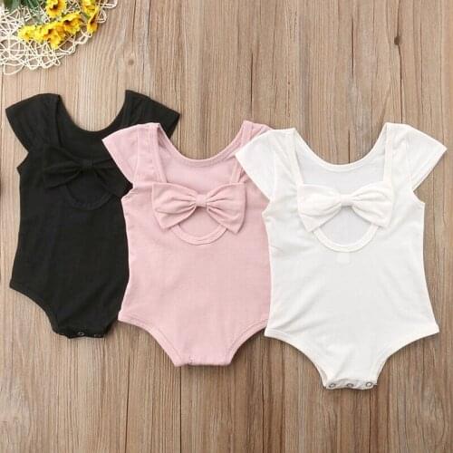 Newborn Baby Bowknot Bodysuit Kid Girl Infant Short Sleeve Jumpsuit Toddler Summer Clothes Outfit Cute Cotton Gift New 2021