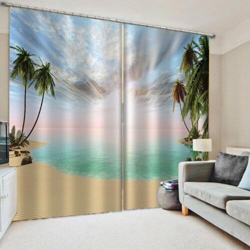 Customized 3d curtains new window balcony thickened windshield blackout blue beach curtains 3d curtain