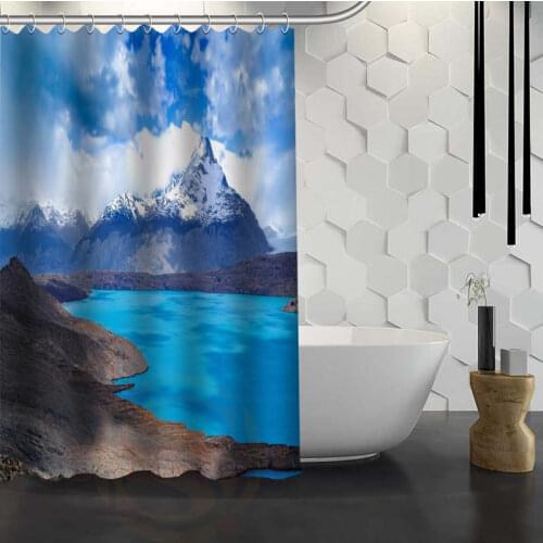 Custom beautiful winter landscape white mountains Shower Curtain With Hooks Fabric Bath Curtain for Bathroom