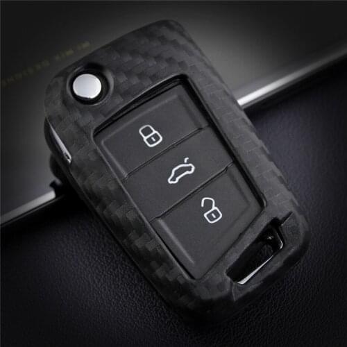 Silica Gel Carbon Fiber Car Key Case Cover Bag Shell For Volkswagen VW Golf 7 GTI R Tiguan Seat Leon ibiza Key Ring Chain