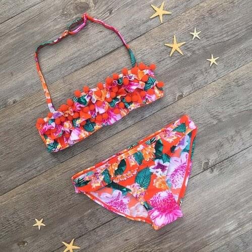 2-8Years Bikini Girls Swimsuit Children Summer Beach Swimwear Lotus Leaf Printing Bodysuit Kids Swimming Suit Bathing Suit
