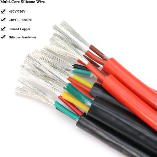 Square 0.3mm Ultra Soft Sheath Wire 2 3 4 Core Silicone Rubber Cable Insulated Flexible Copper High Temperature Power Line Black