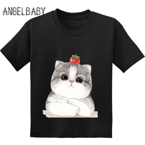 Hot Sale Cute Cartoon Cat Kids Funny T-shirts Summer Children Cotton Short Sleeve Baby T shirt Boys/Girls Casual Tops Tee,GKT217