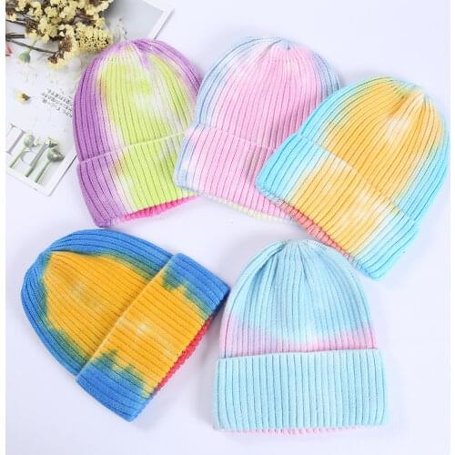 Creative Tie-dye Beanie Fashion Casual Knit Cap Winter Warm Womens Hat Hip-hop Sports Hat skullies