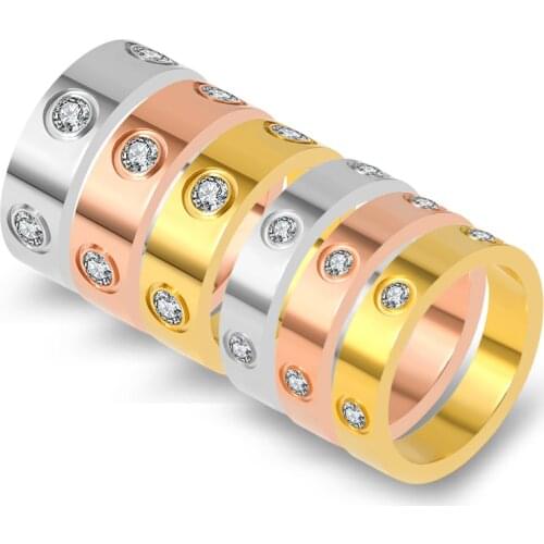 Trendy Round Crystal Zirconia Ring For Women Gold Color Stainless Steel Jewelry Men Charm Rings Love Wedding Jewellery