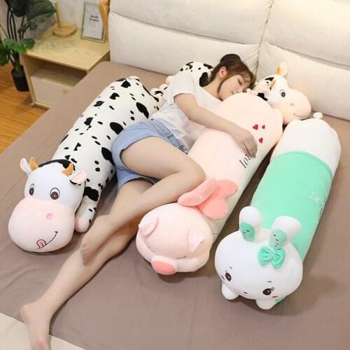 New 60-110 CM Lovely Fat Cattle Rabbit Pig Plush Toys Stuffed Soft Kawaii Animal Cartoon Pillow Dolls Gift for Kids Baby Childre