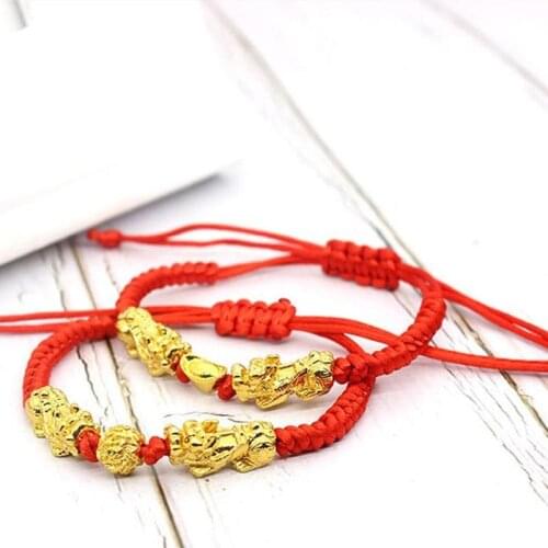 New Double Pixiu Red String Bracelet For Women Men Feng Shui Bracelet Luck Wealth Buddha Adjustable Drawstring Bracelet Unisex