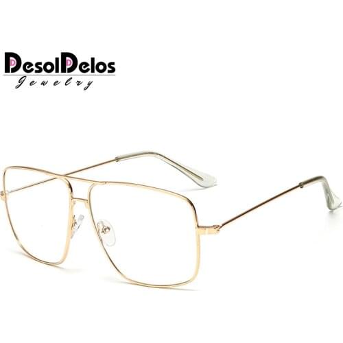 DesolDelos Vintage Gold Metal Frame Eyeglasses Mens Womens Sun glasses Retro Square Optical Lens Eyewear Nerd Clear Lens Glasses