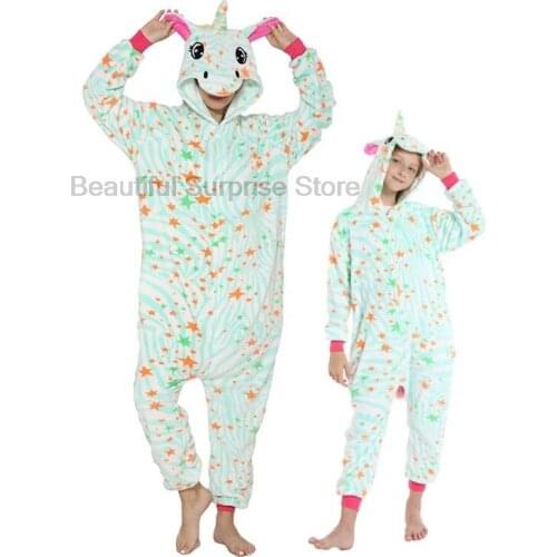 Mother and Daughter Same Clothes Unicorn Costumes Kigurumi Pajama for Baby Girls Kids Hooded One Piece Children Women Overalls