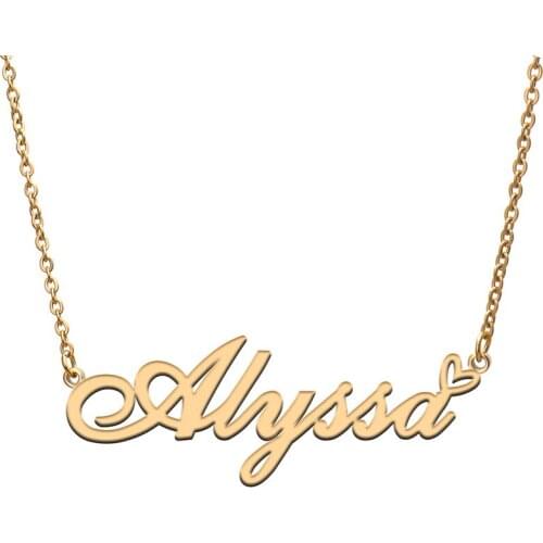 Love Heart Alyssa Name Necklace for Women Stainless Steel Gold & Silver Nameplate Pendant Femme Mother Child Girls Gift