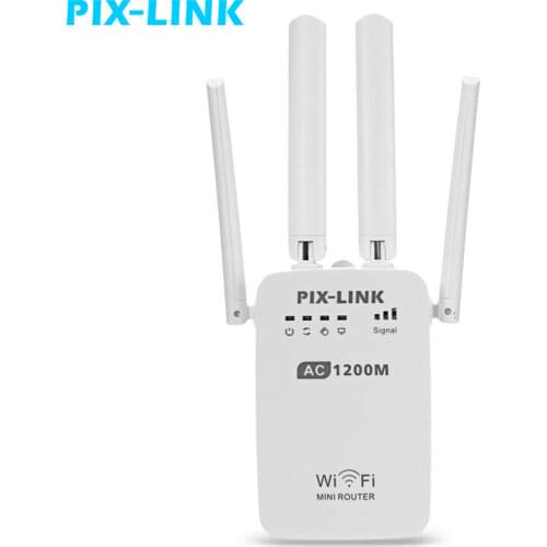PIXLINK AC1200 WIFI Repeater Router Access Point Wireless 1200Mbps Range Extender WiFi Signal Amplifier 4External Antennas AC05